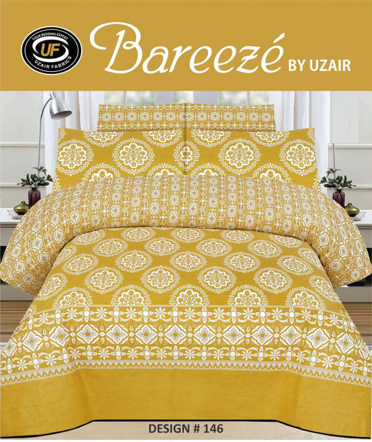 Bareezé Premium Cotton Bedsheet – Mustard Ethnic Motif Pattern – Design 146