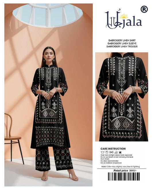 Ujala Embroidered Linen – Black Ethnic Multicolor Suit