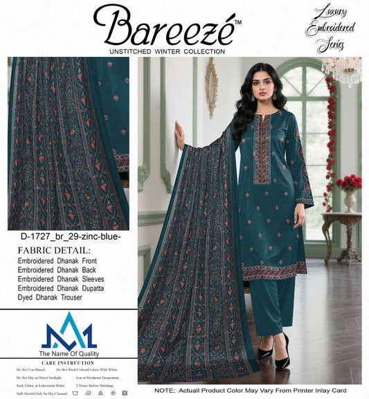 Bareeze – Luxury Zinc Blue Embroidered Dhanak Suit (Design D-1727)