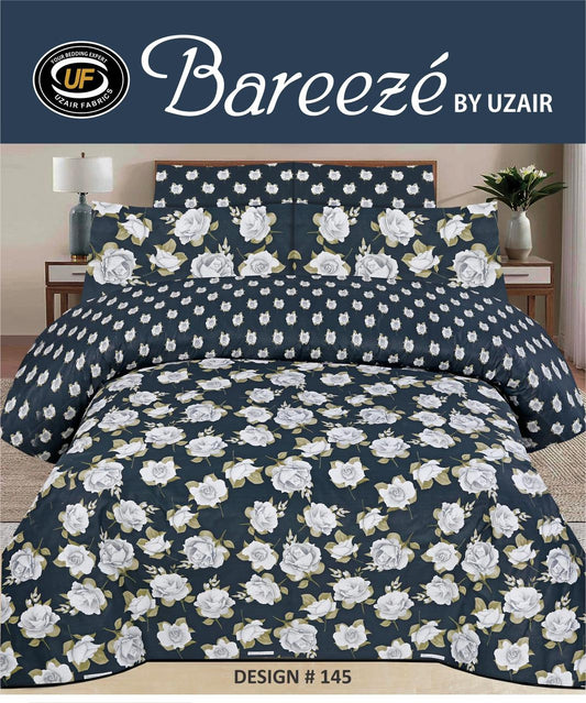 Bareezé Premium Cotton Bedsheet – Classic Navy Blue Rose Floral – Design 145