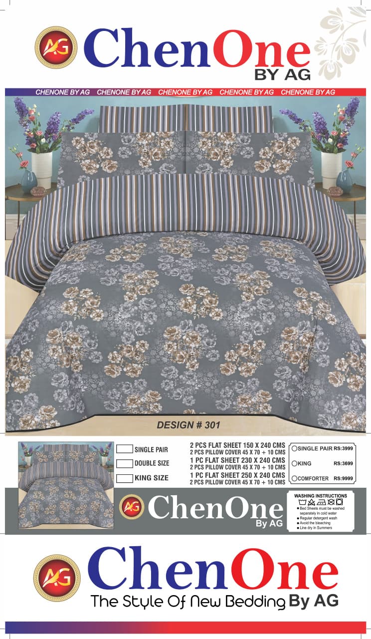 ChenOne – Grey Classic Floral Bedsheet – Design 301