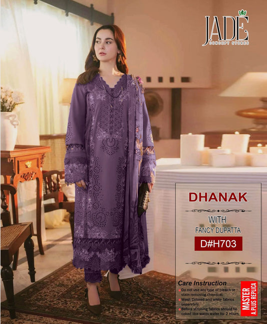 JADE Concept – Purple Embroidered Dhanak Suit with Fancy Dupatta – Design H703