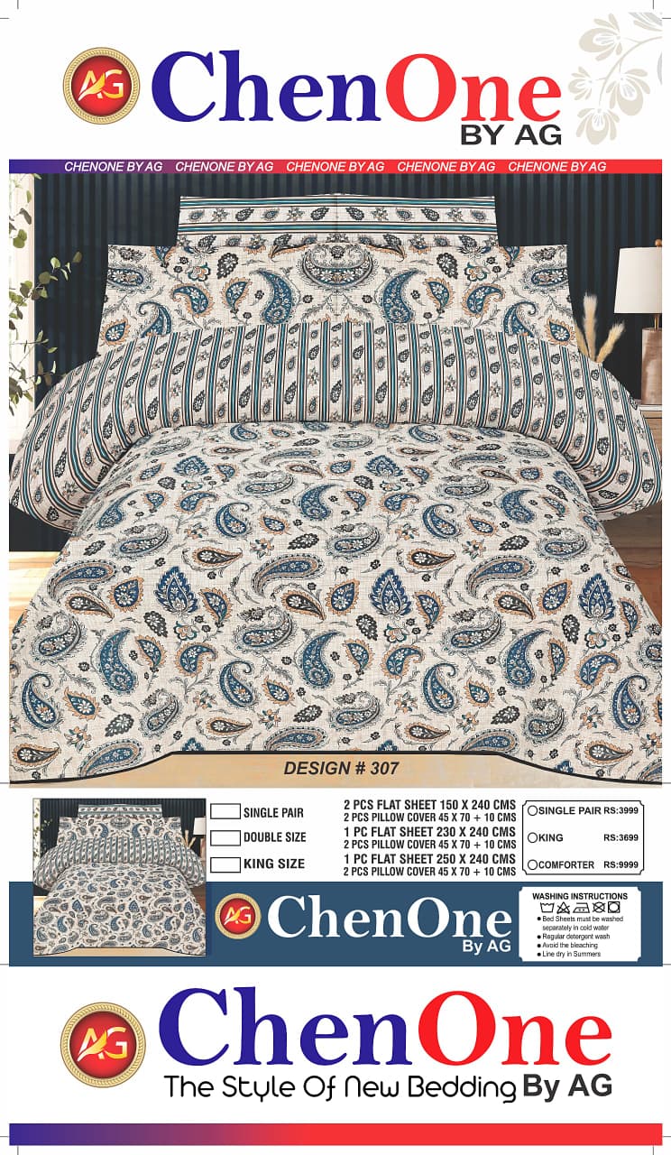 ChenOne – Blue & Beige Paisley Bedsheet – Design 307