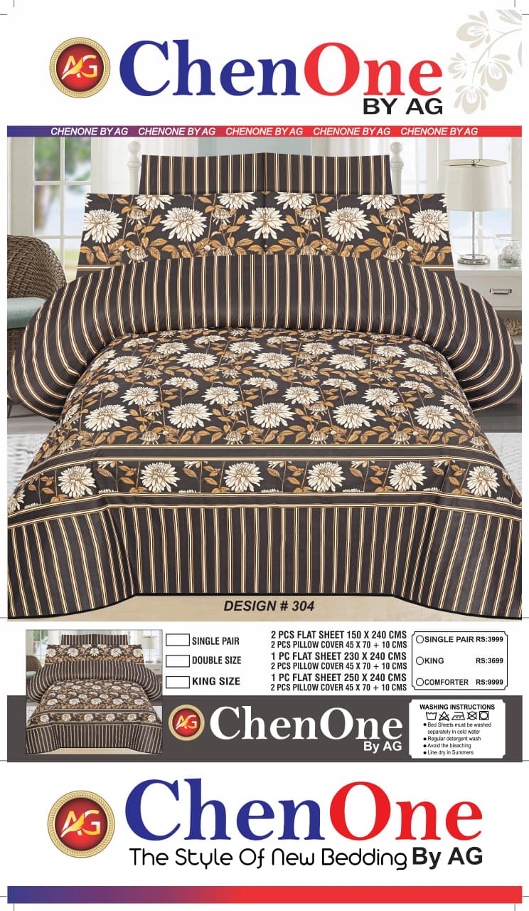 ChenOne – Black & Gold Elegant Floral Bedsheet – Design 304