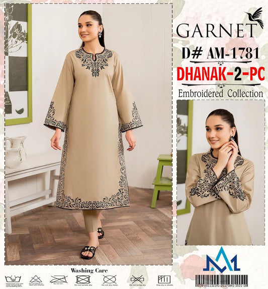 Garnet Dhanak Embroidered 2-Piece Suit