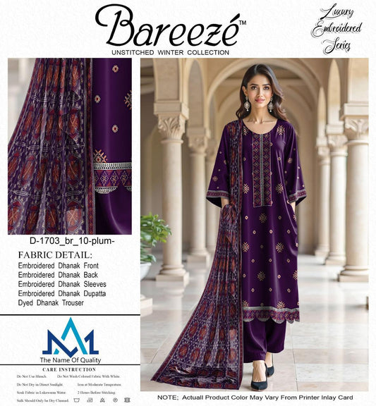 Bareeze – Luxury Embroidered Dhanak 3-PC ( D-1703 – Plum )