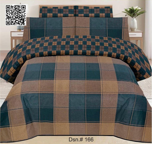 Ideas Collection – Teal & Brown Modern Checkered Bedsheet – Design 166