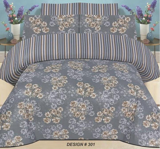 ChenOne – Grey Classic Floral Bedsheet – Design 301