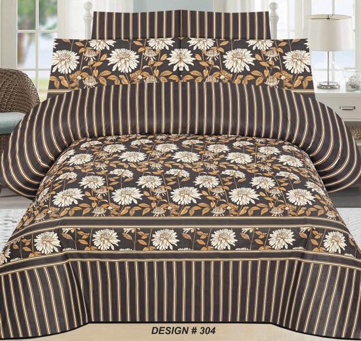 ChenOne – Black & Gold Elegant Floral Bedsheet – Design 304