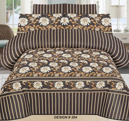 ChenOne – Black & Gold Elegant Floral Bedsheet – Design 304