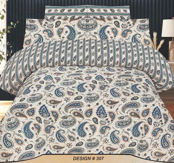ChenOne – Blue & Beige Paisley Bedsheet – Design 307