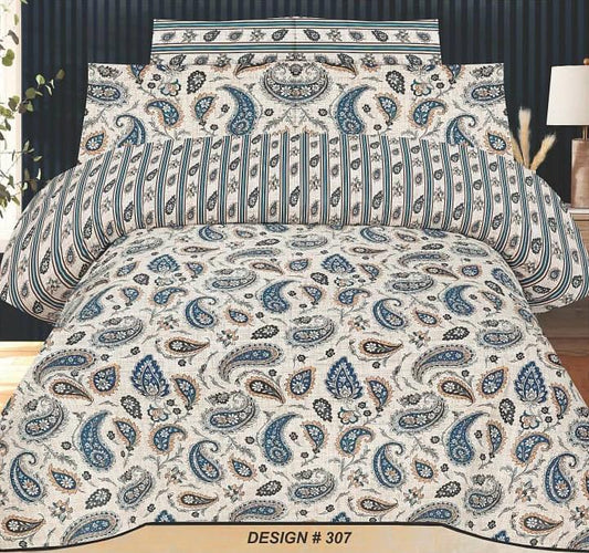 ChenOne – Blue & Beige Paisley Bedsheet – Design 307
