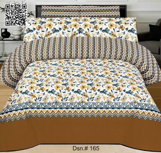 Ideas – Golden Floral Zigzag Border Bedsheet – Design 165