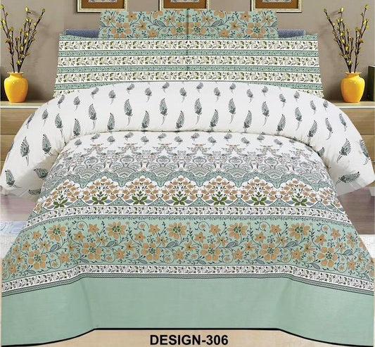 Ideas – Soft Mint & White Classic Floral Bedsheet– Design 306
