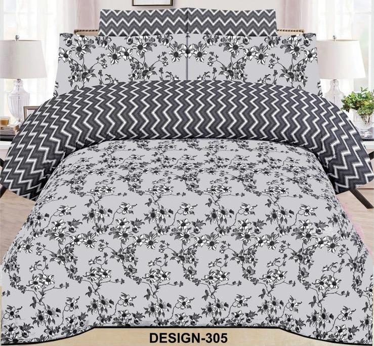 Ideas– Black & White Floral Zigzag Bedsheet– Design 305