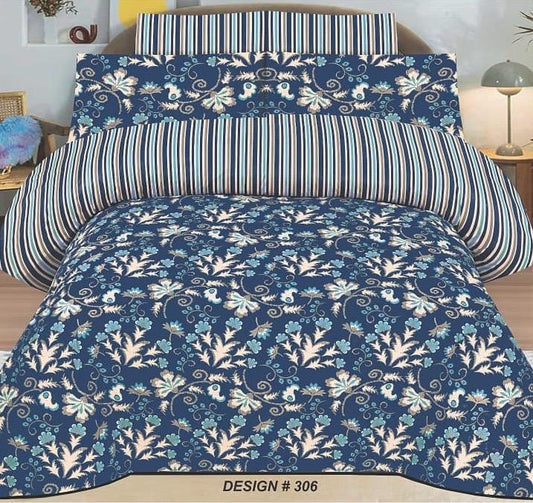ChenOne – Navy Blue Leafy Vine Bedsheet – Design 306