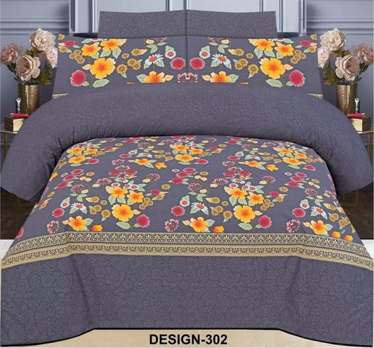 Ideas – Grey Multicolor Floral Garden Bedsheet– Design 302