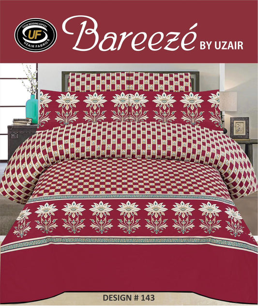 Bareezé Premium Cotton Bedsheet – Maroon Checkered Floral Design – Design 143