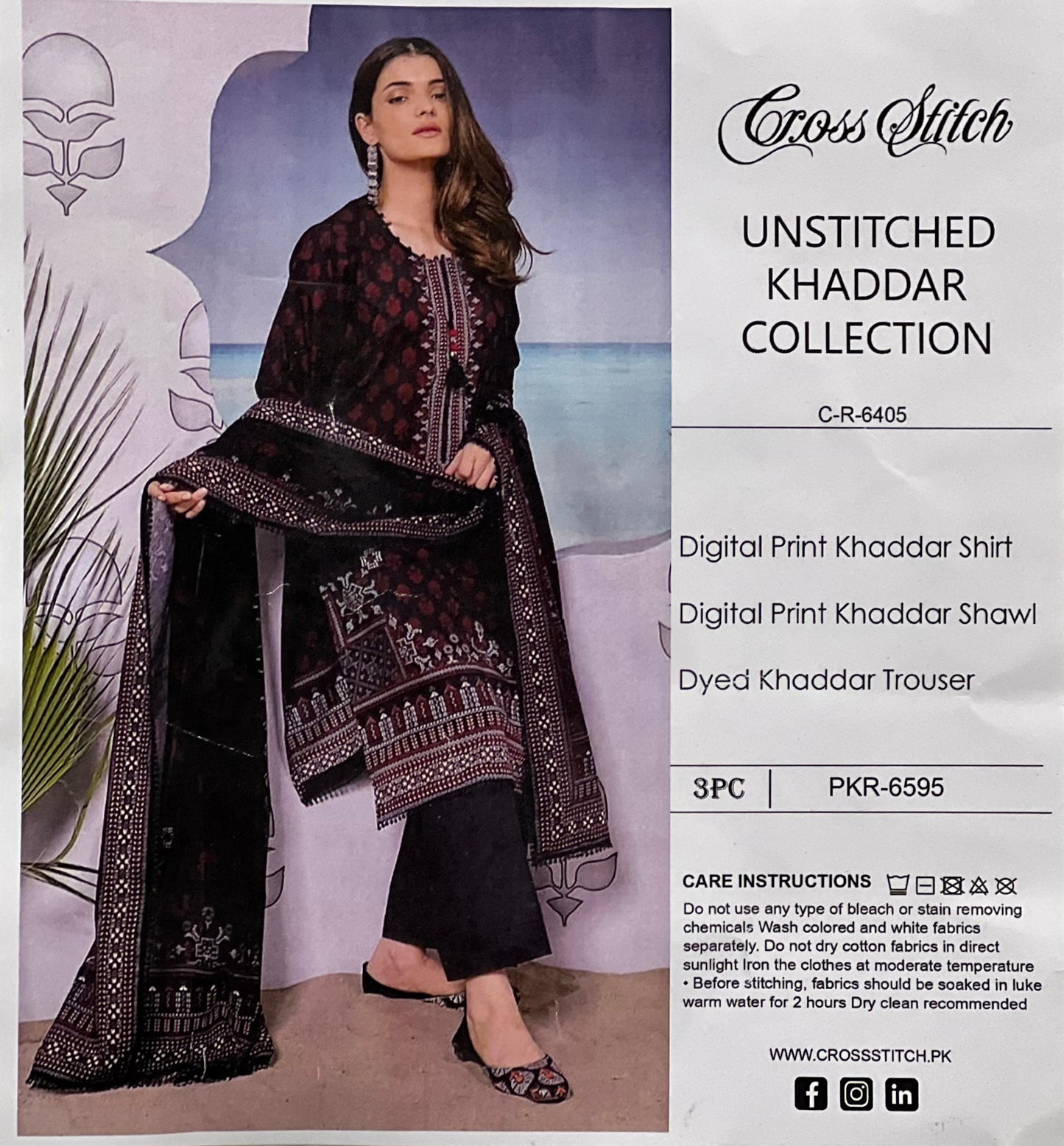 Cross Stitch Khaddar – Maroon Tribal Digital Printed 3PC