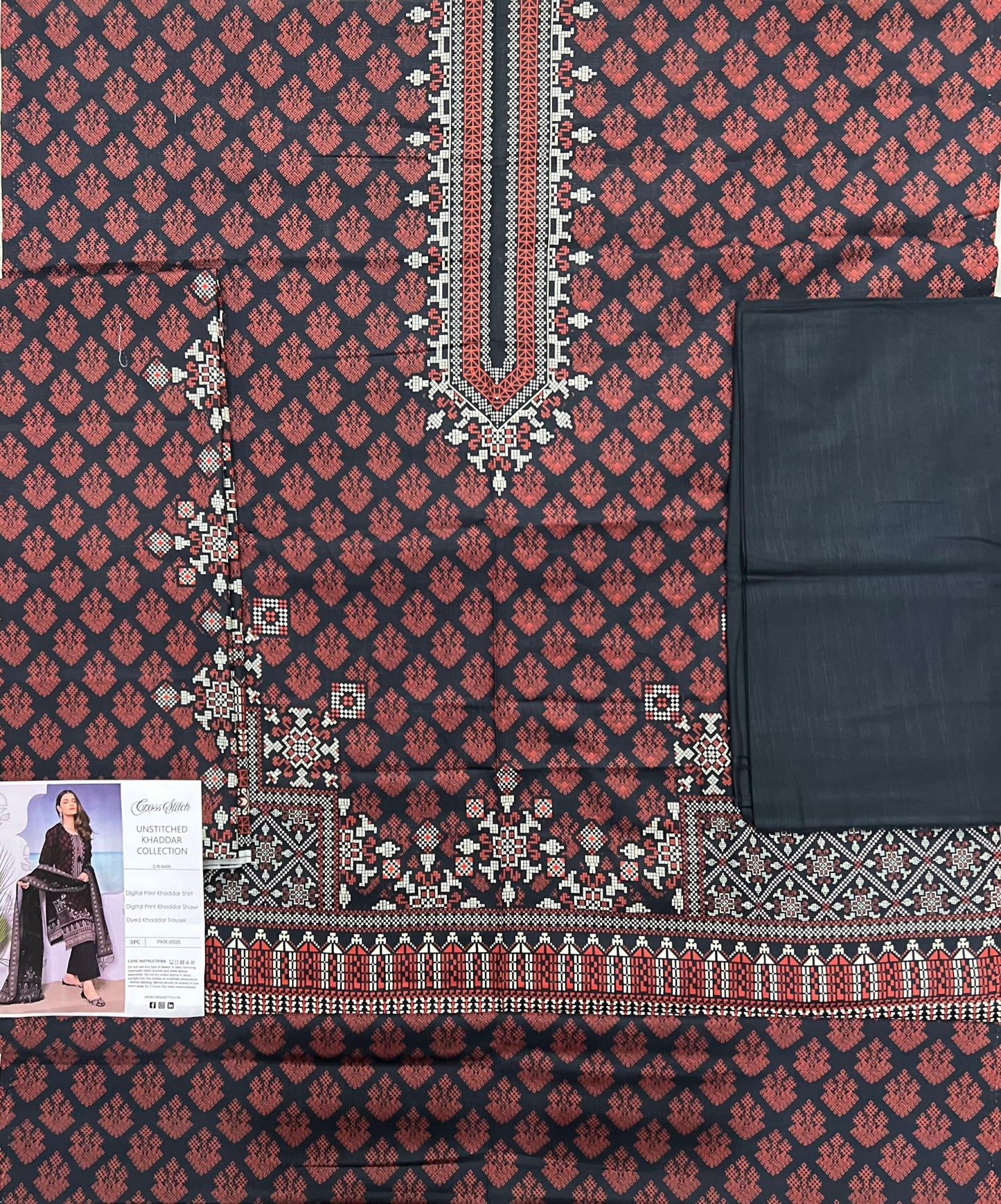 Cross Stitch Khaddar – Maroon Tribal Digital Printed 3PC