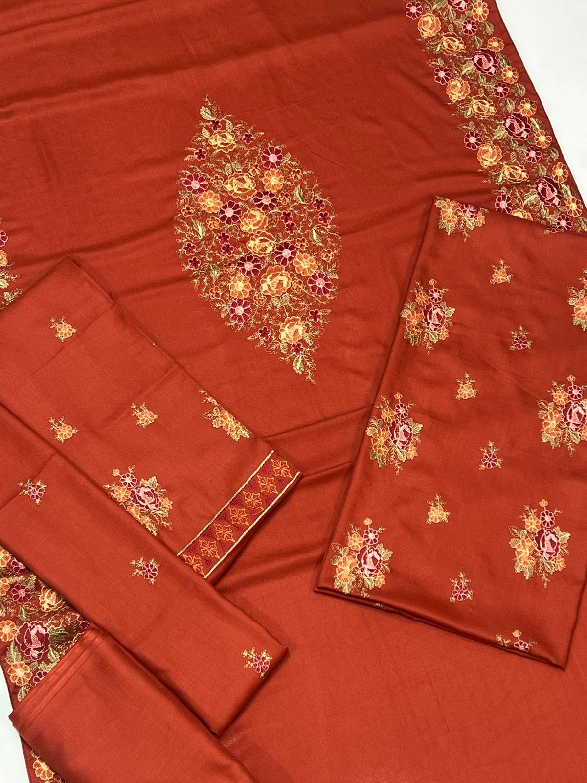 Bareeze Luxury Dhanak 3-Piece — Auburn Embroidered Winter Suit
