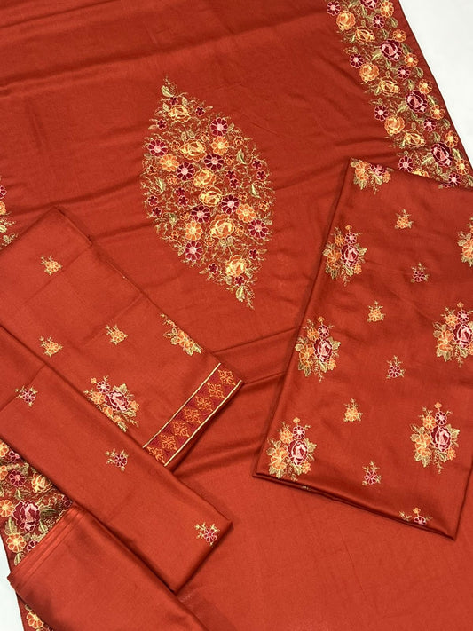 Bareeze Luxury Dhanak 3-Piece — Auburn Embroidered Winter Suit